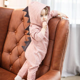Cartoon Dinosaur Design Hooded Baby Rompers Jumpsuits Boys Girls Outerwear